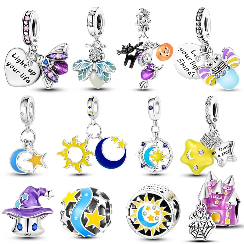 Silver Color-changing Luminous Series Summer Night Firefly Pendant Fit Pan Bracelet DIY Charm For Women Jewelry Fashion Gift
