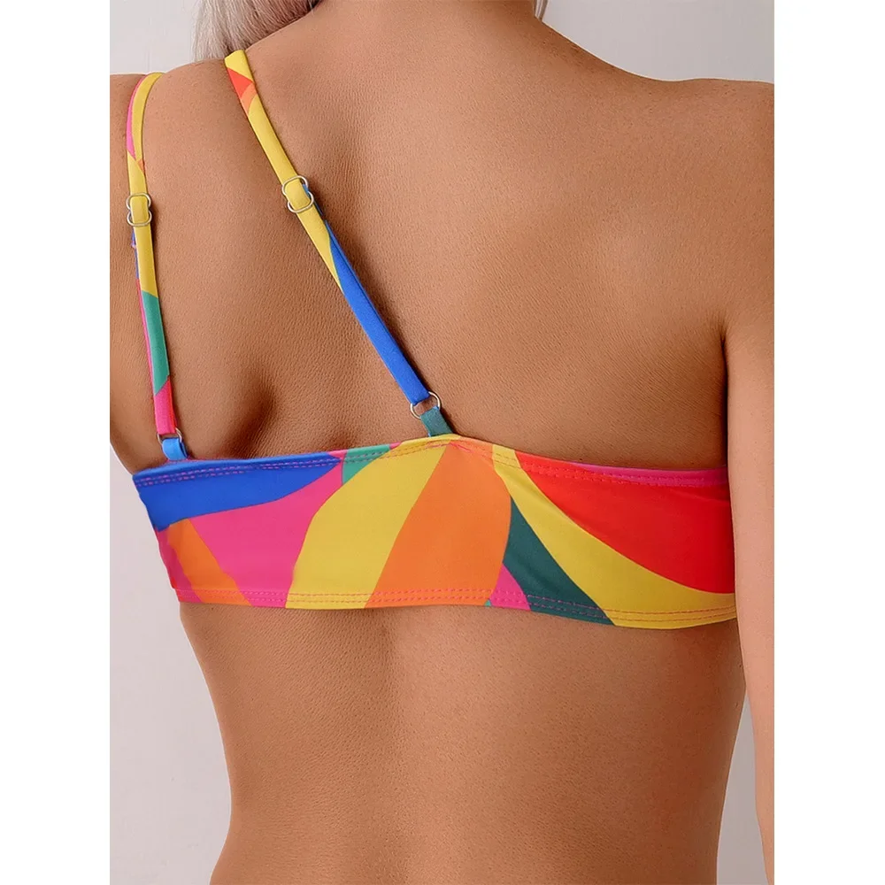 Sexy High Waist Bikini 2025 Women Swimsuit Two Piece Swimwear One Shoulder Bikinis Set Swimming Bathing Suits Brazilian Biquini