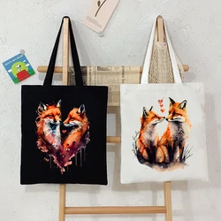 Fox Oil Painting Series Torba na ramię Vintage Aesthetics Animal Women Tote Bag Students Fashion Cartoon Storage Books Canvas Bag