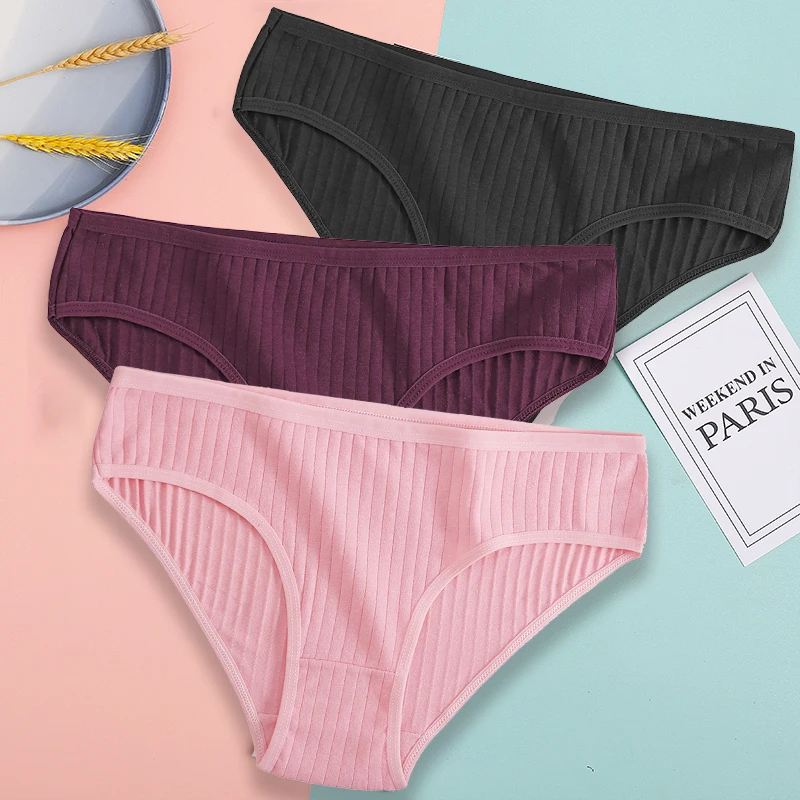 FIENTOO 3 Teile/satz Höschen Baumwolle Frauen Unterwäsche Sexy Unterhose Komfort Mädchen Slips für Weibliche Streifen Baumwolle Dessous Dessous
