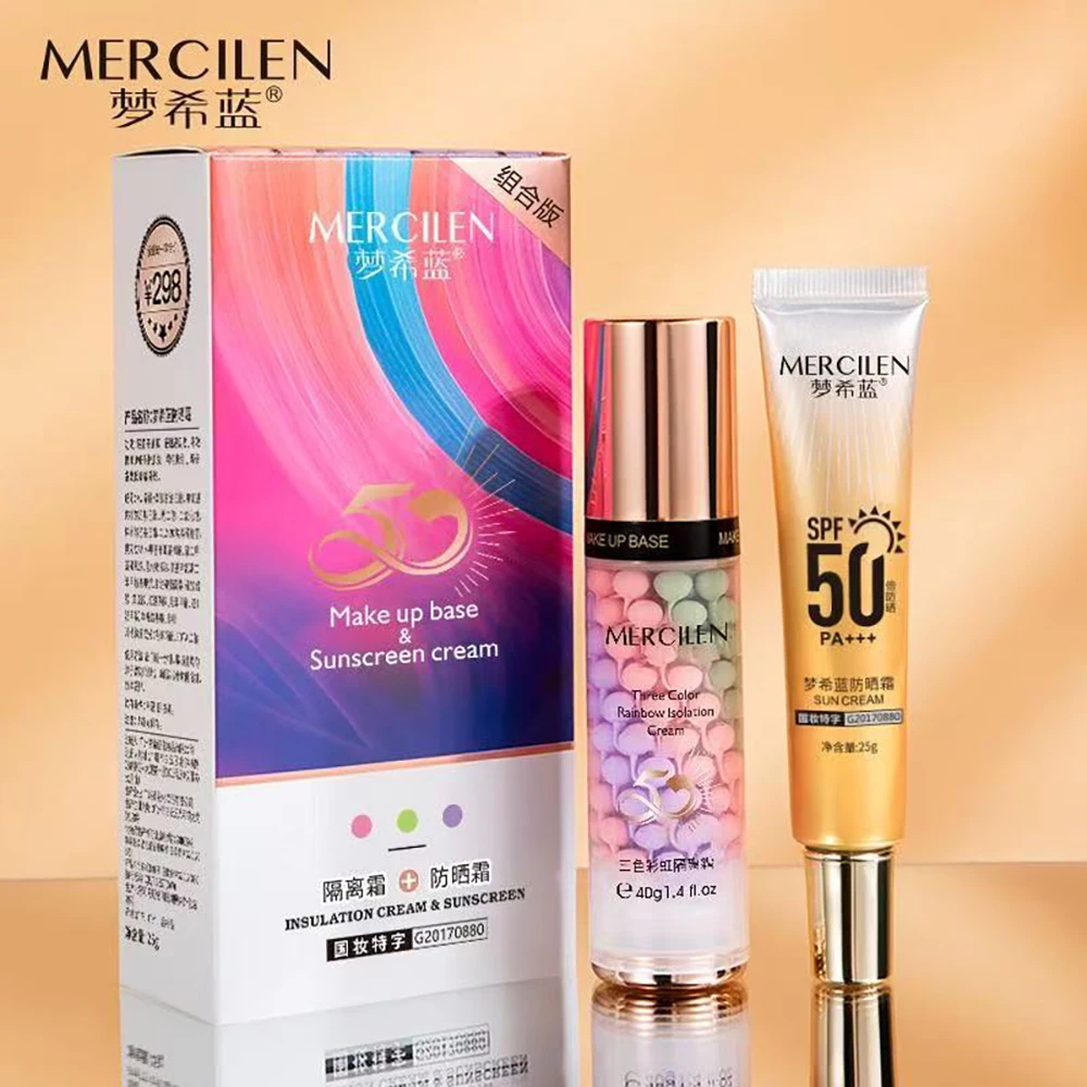 Facial Makeup Primer Tricolor Cream Contour Color Isolation Waterproof Makeup Foundation Natural Makeup Base Cream Sunscreen