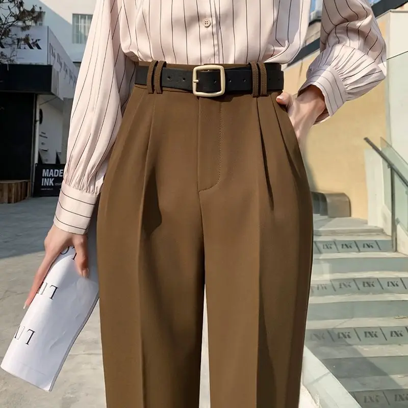 

New Women Summer Pockets Casual Pants Lady Buttons Comfortable Wide Leg Straight Leg Trousers Female Versatile High Waisted T43
