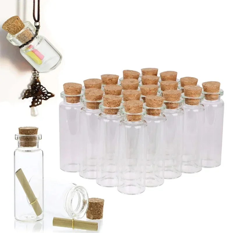 100 Stück 5 ml-20 ml Mini-Klarglas-Treibflasche mit Korken für Weihnachten, Hochzeit, Geburtstag, Party, Dekoration, DIY-Kunsthandwerk