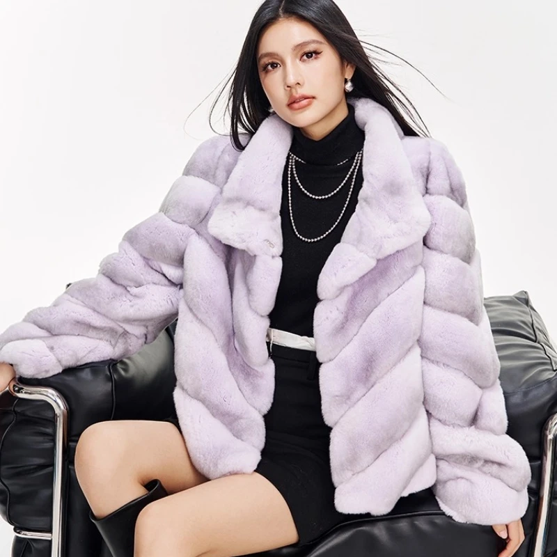 YOLANFAIRY Jesienno-zimowa kurtka z krótkim futrem z importowanego futra królika rex z motywem Totora, damska, ze stójką, do pracy, шуба 2025