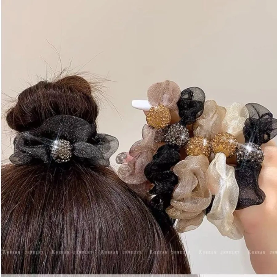 Organza foreign style, rhinestones, mesh, pleated hair accessories, net red, head rope, hair rings, female style, fashionable - Detail 1