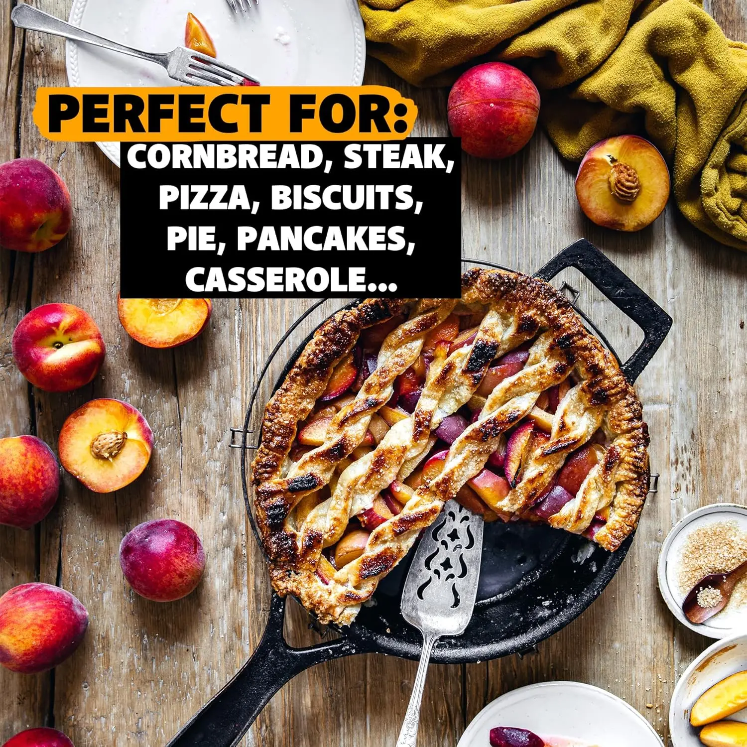 Sartén de hierro fundido de 12 pulgadas |   Hecho en EE. UU., templado, distribución uniforme del calor, fácil de limpiar, acabado antiadherente suave para asar, F