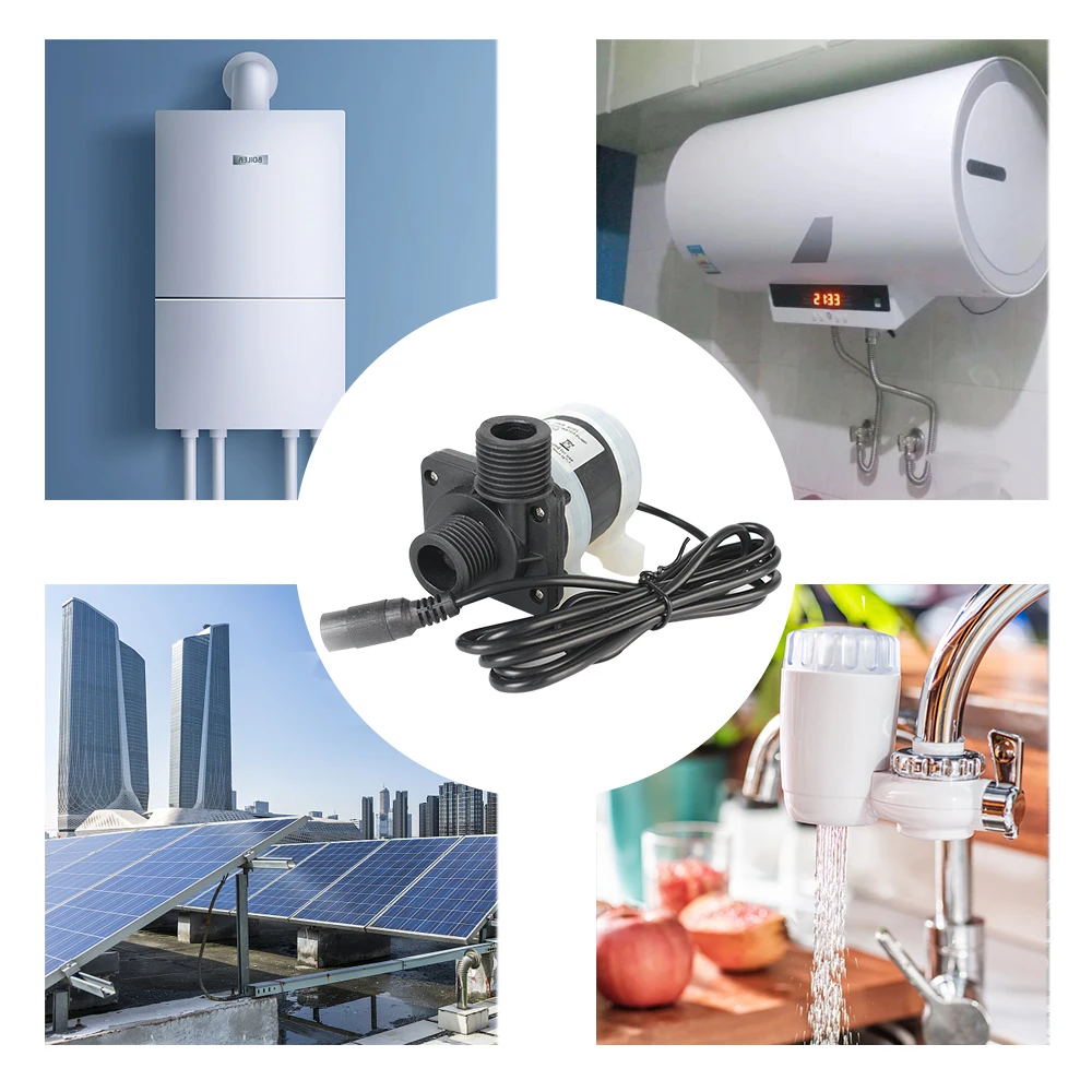 DC 12V 24V Water Heater Shower Floor Heating Booster Pump Silent 4 Points Threaded US Plug IP68 Brushless Solar Motor Water Pump