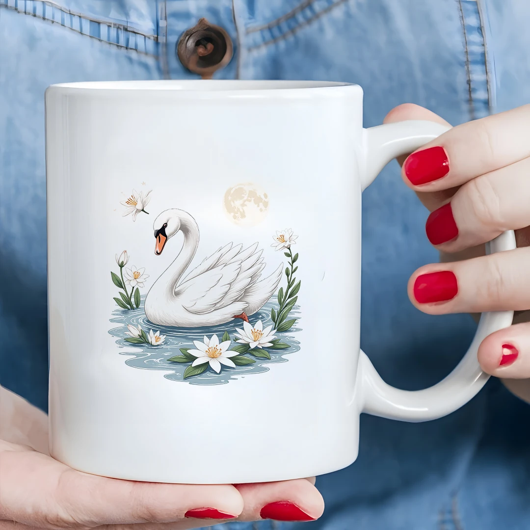 

11oz Swan Lotus Mug Children's Cartoon Illustration Cup Christmas Family Office Gift