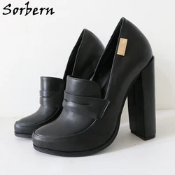 Sorbern 15Cm Block Heel Women Pump Unisex Shoes Chunky High Heel Slip On Ok Shoes High Arch Round Toe Heeled Custom Colors