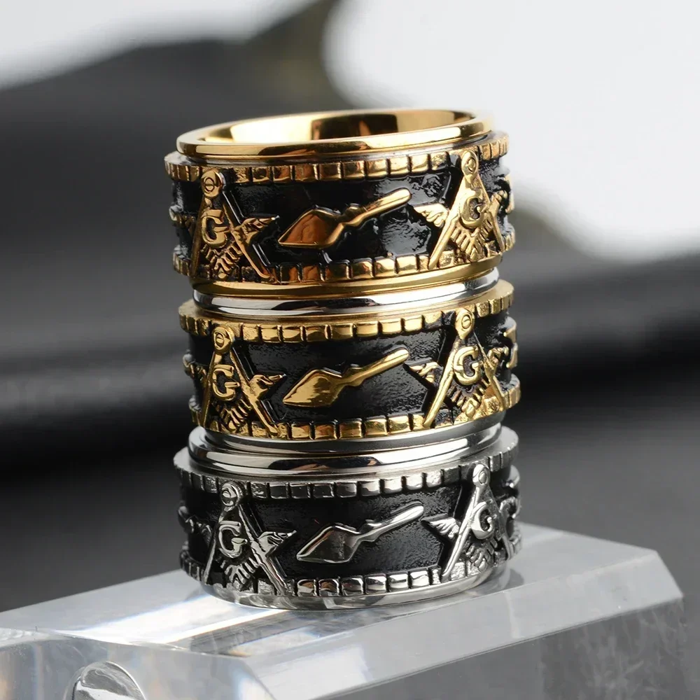 Rotatable Stainless Steel Masonic Rings for Men Signet Freemason Ring Freemasonry Vintage Punk Jewelry Mens Male Anillos Gift