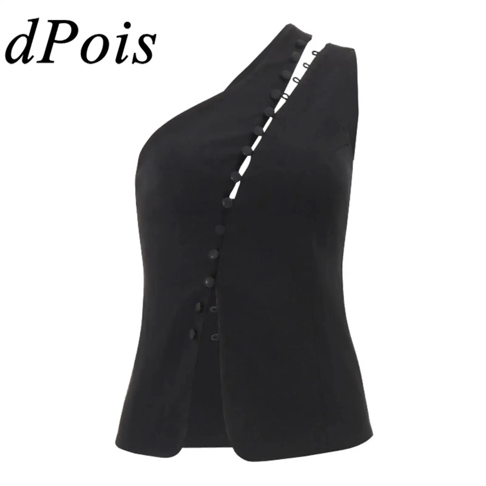 

Womens Vests Chic One Shoulder Button-down Waistcoats Fashion Woman Sleeveless Backless Vest Tank Top Work Casual Suit Tops