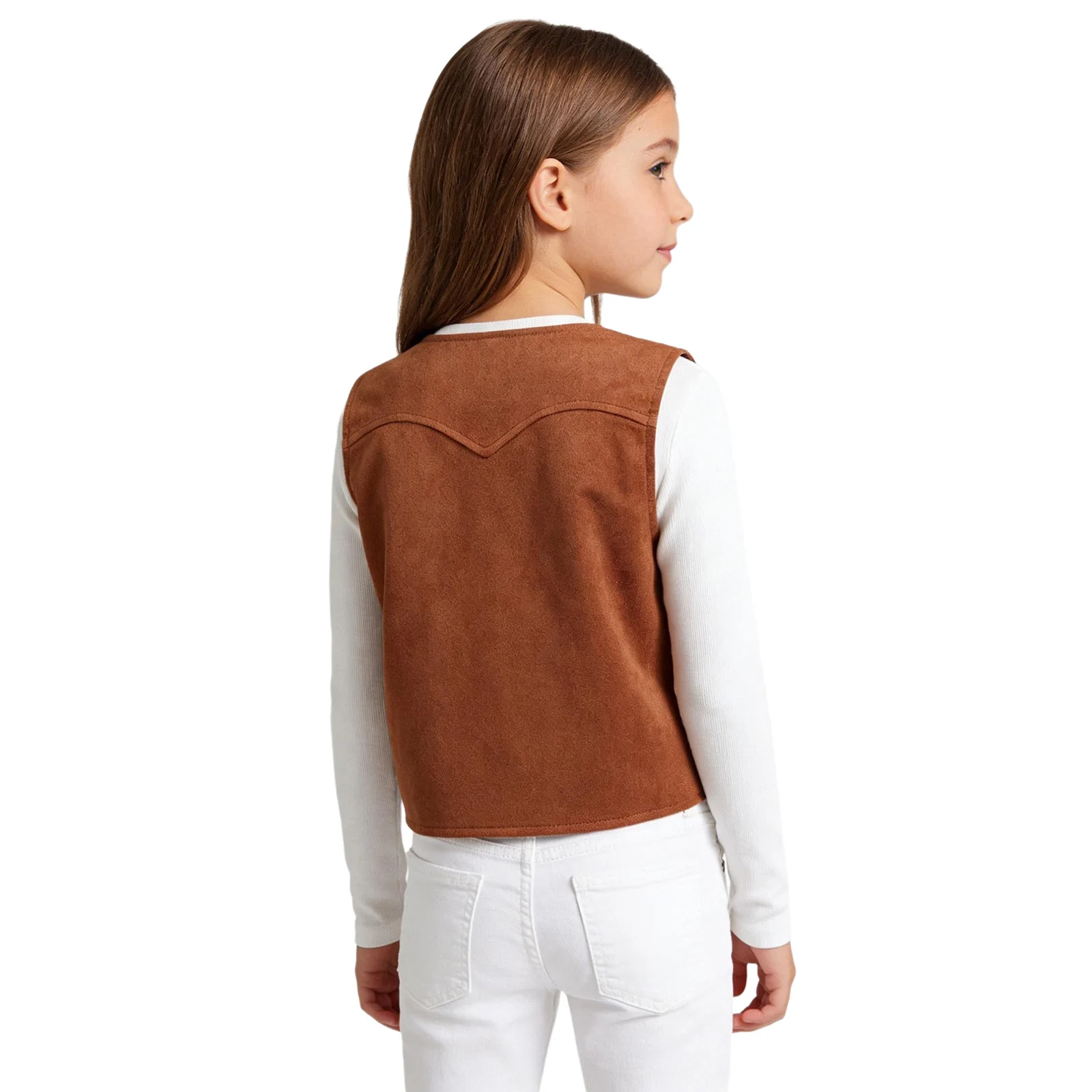 Children Western Cowboy Cowgirl Cosplay Costume Fringe Decor Open Front Vintage Suede Vest Waistcoat for Halloween Theme Party