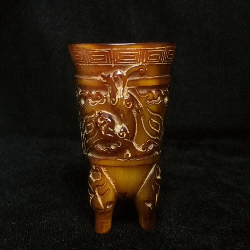 Old China Tibet Hand Carving Dragon Ancient Drink Cup wonderful Gift Collection H 6.5 CM