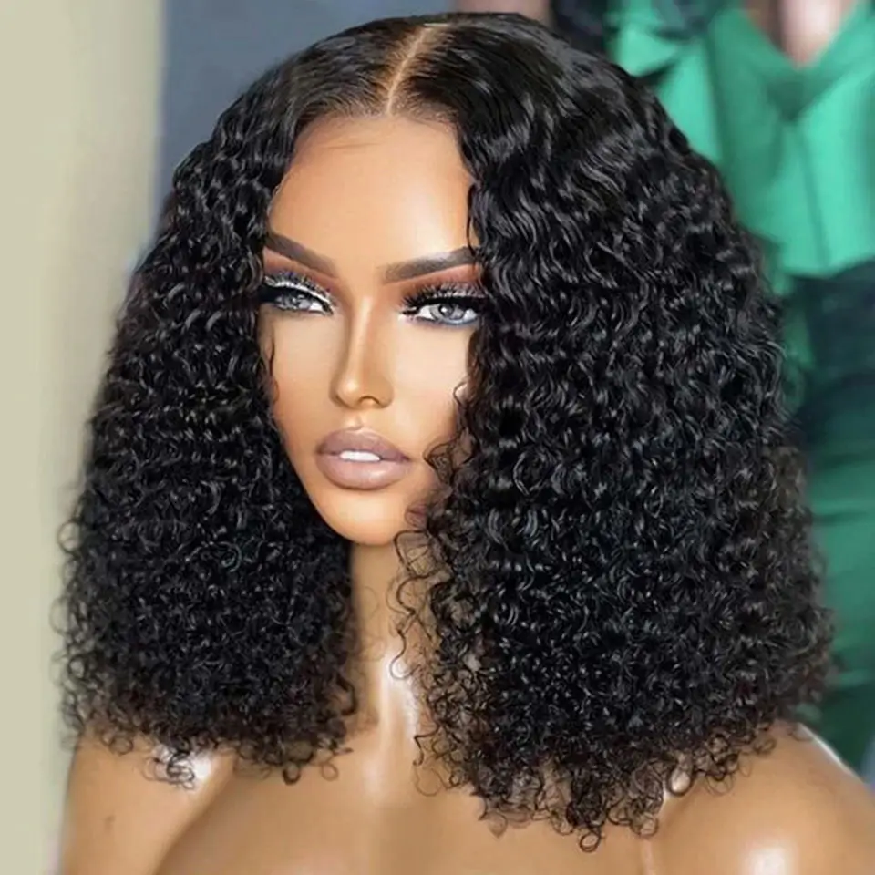 Sleek 13*6*1 T Part Deep Wave Lace Front Human Hair Bob Wigs Lace Front Wig PrePlucked Transparent Peruvian Deep Curly Bob Wig