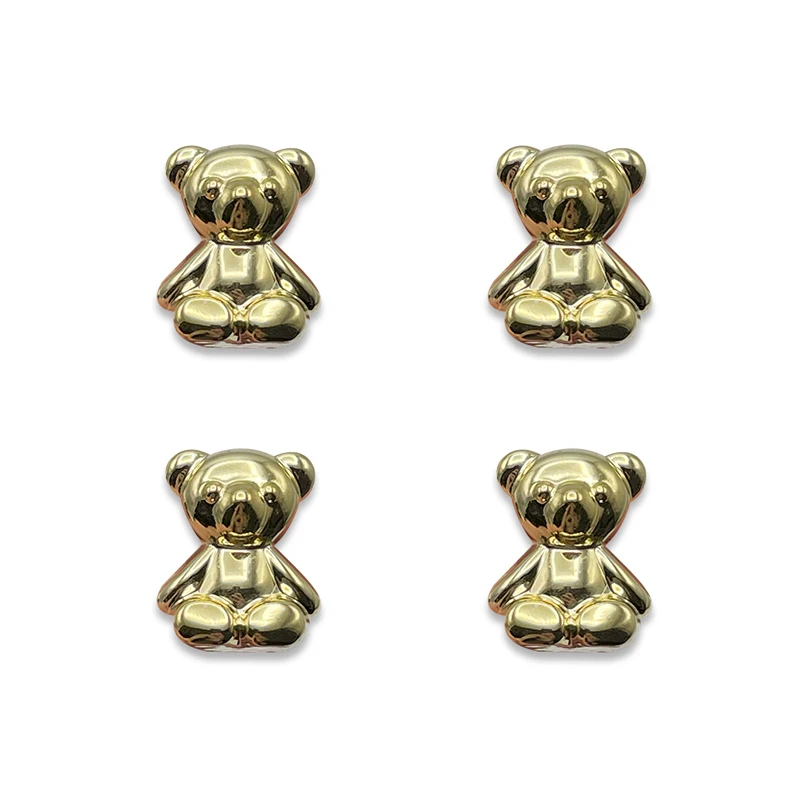 4Pcs Cute Cartoon Bear Shoe Charms For Kid's Sandals Clogs DIY Parts Cool Y2k Golden Silver Heart Shoe Pins Decoration Accessory