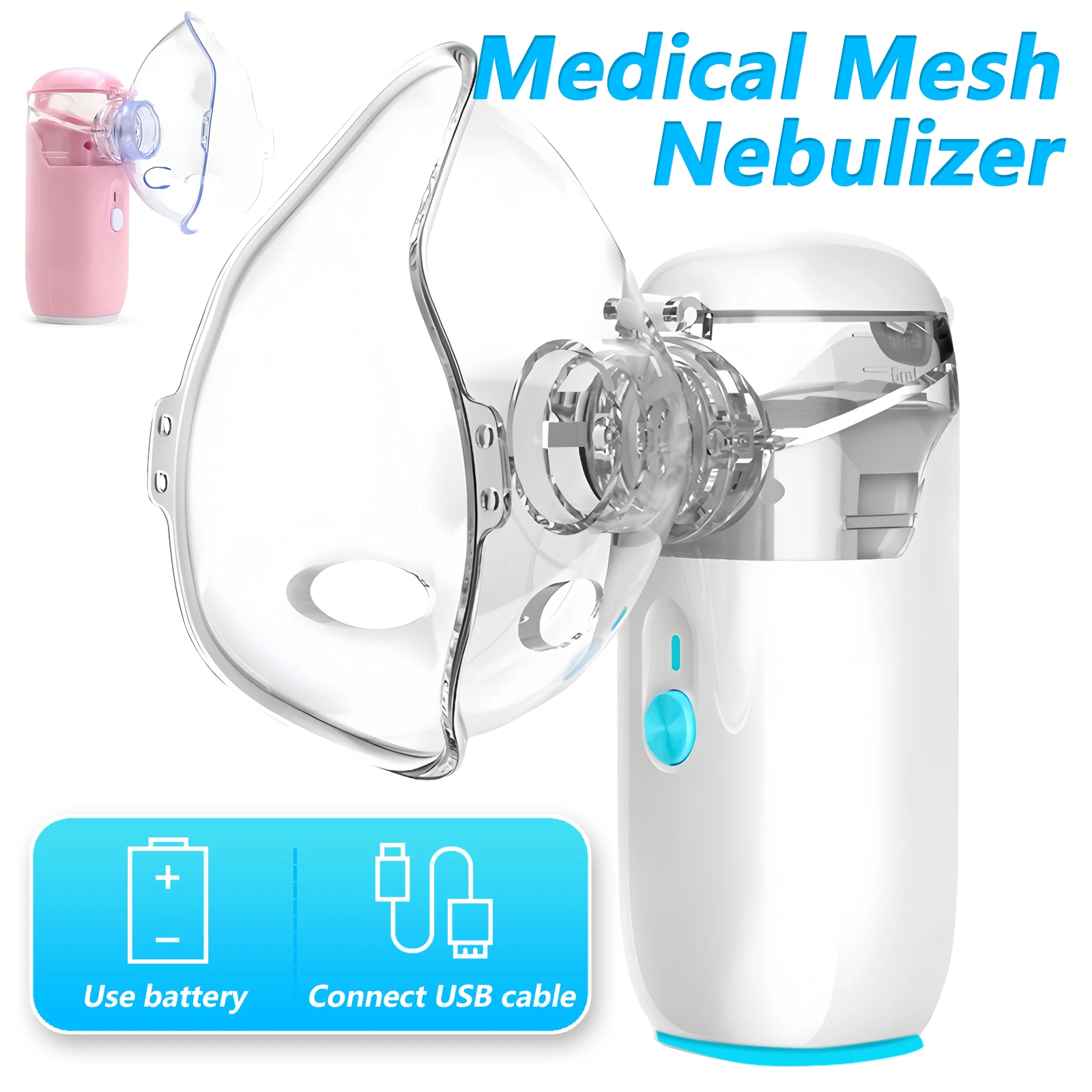 Nebulizador Médico Micro Mesh Silencioso, Inalador Ultrassônico Portátil, Umidificador para Cuidados de Saúde de Adultos e Crianças