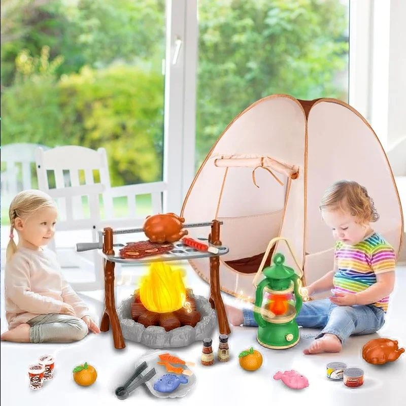 Kinder Camping Zelt Set Baby Spielplatz Miniatur Lebensmittel Kinder Zelt Haus Indoor Outdoor Eltern-kind-Interaktive Spiel Spielzeug
