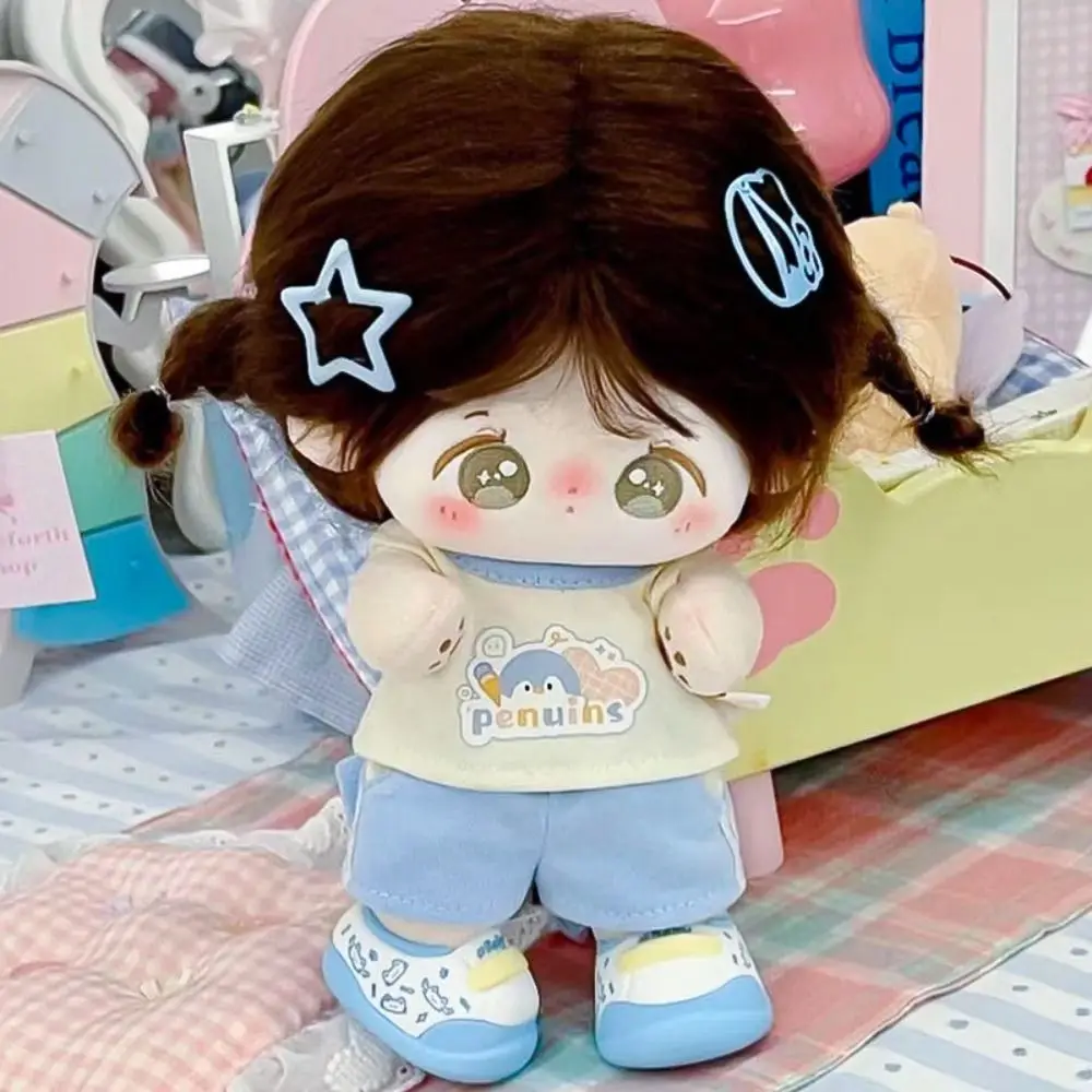 

Cartoon T-shirt 20cm Cotton Doll Clothes Outfit Fashion Cotton Doll's Clothes Peaked Cap White Plush Doll Clothes
