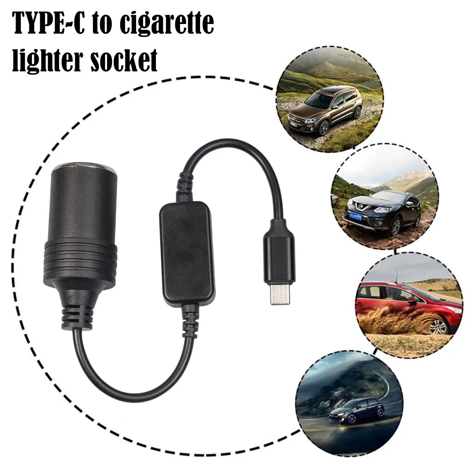 Car Cigarette Lighter Socket Plug Connector Adapter USB Type C 5V To 12V Converter Adapter Wired Controller Auto Interior Access
