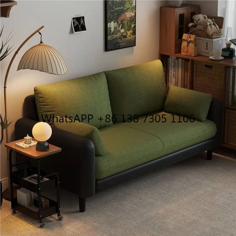

Double retro sofa rental room e****mical apartment fabric small sofa small apartment living room bed and breakfast integrated