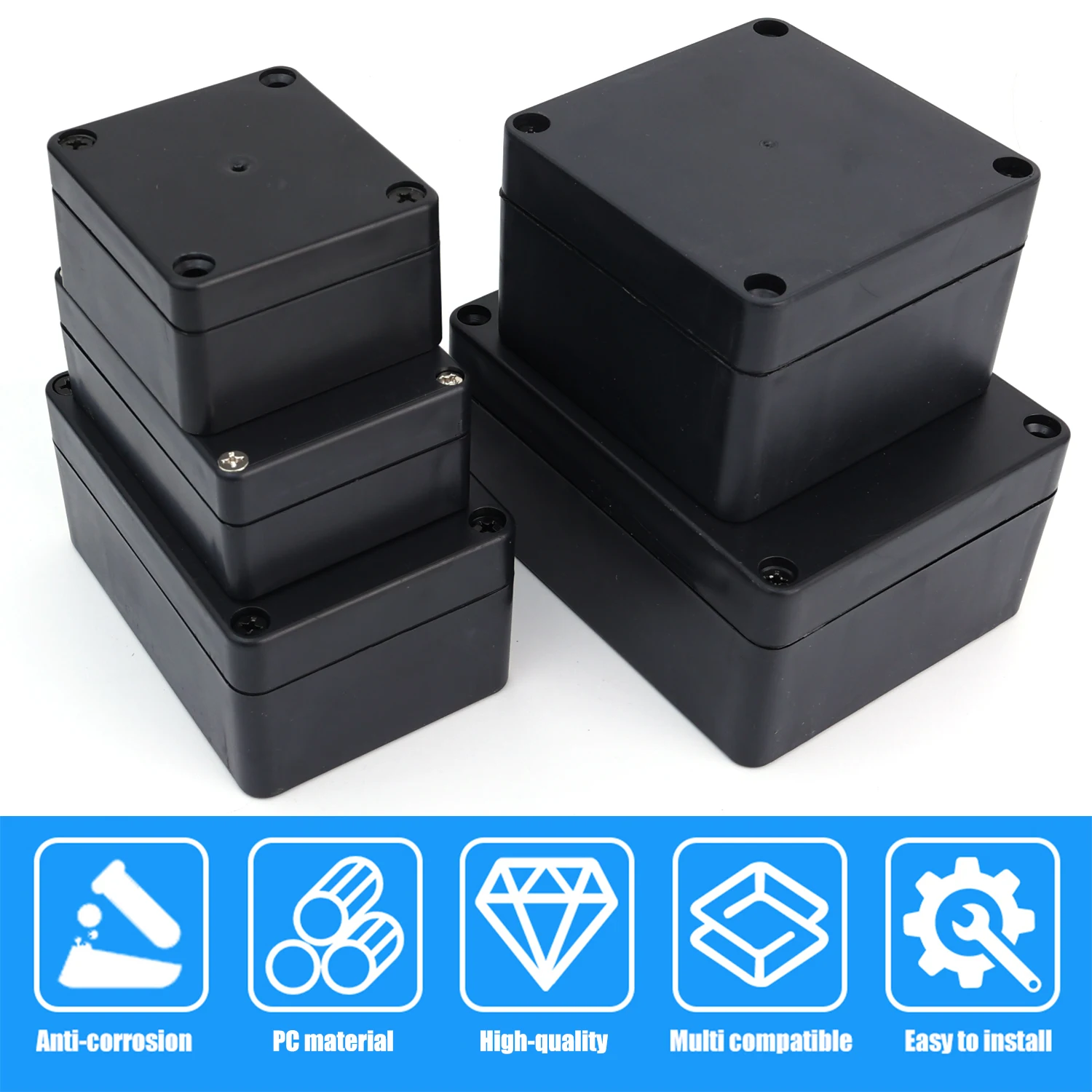 Waterproof Junction Box IP66 Black Plastic Enclosure Case Wire Junction Box Electrical Project Case Housing Accessories Outdoor