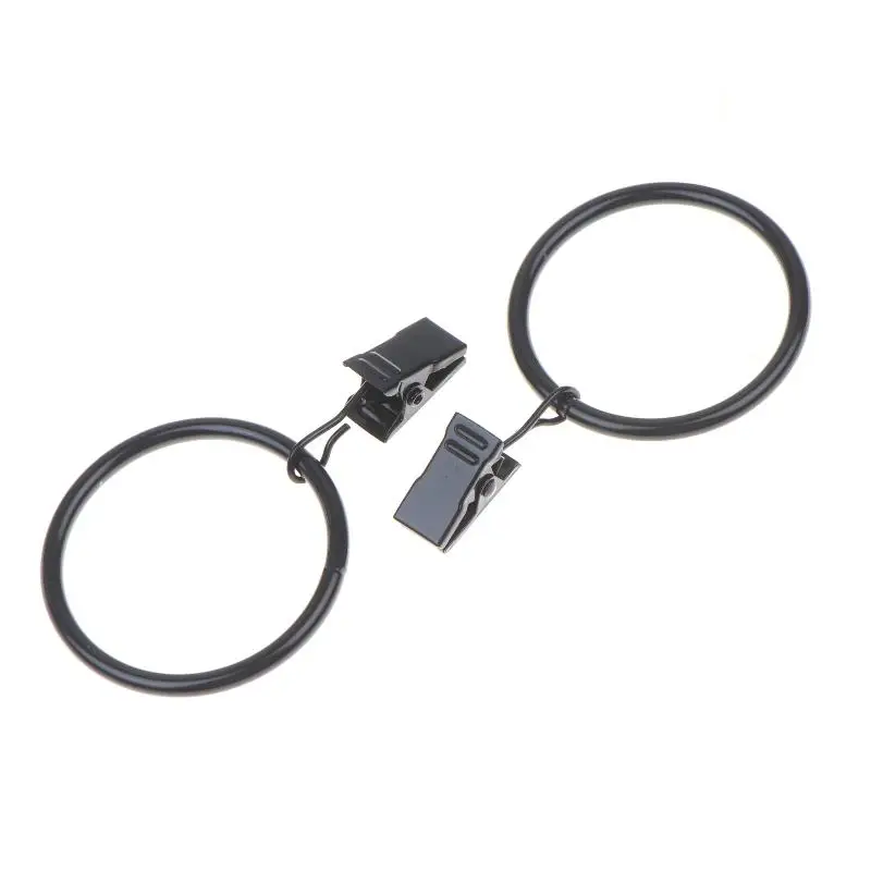 12 Stück Vorhangringe mit Clips, Metall-Vorhanghaken, schwarze Vorhangclips mit Ringen, Vorhangzubehör – Detail 6