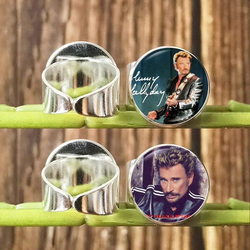 Nuovo anello Johnny Hallyday per uomo donna Rock Singer Poster personalizzato anelli aperti in vetro per fan regalo di gioielli