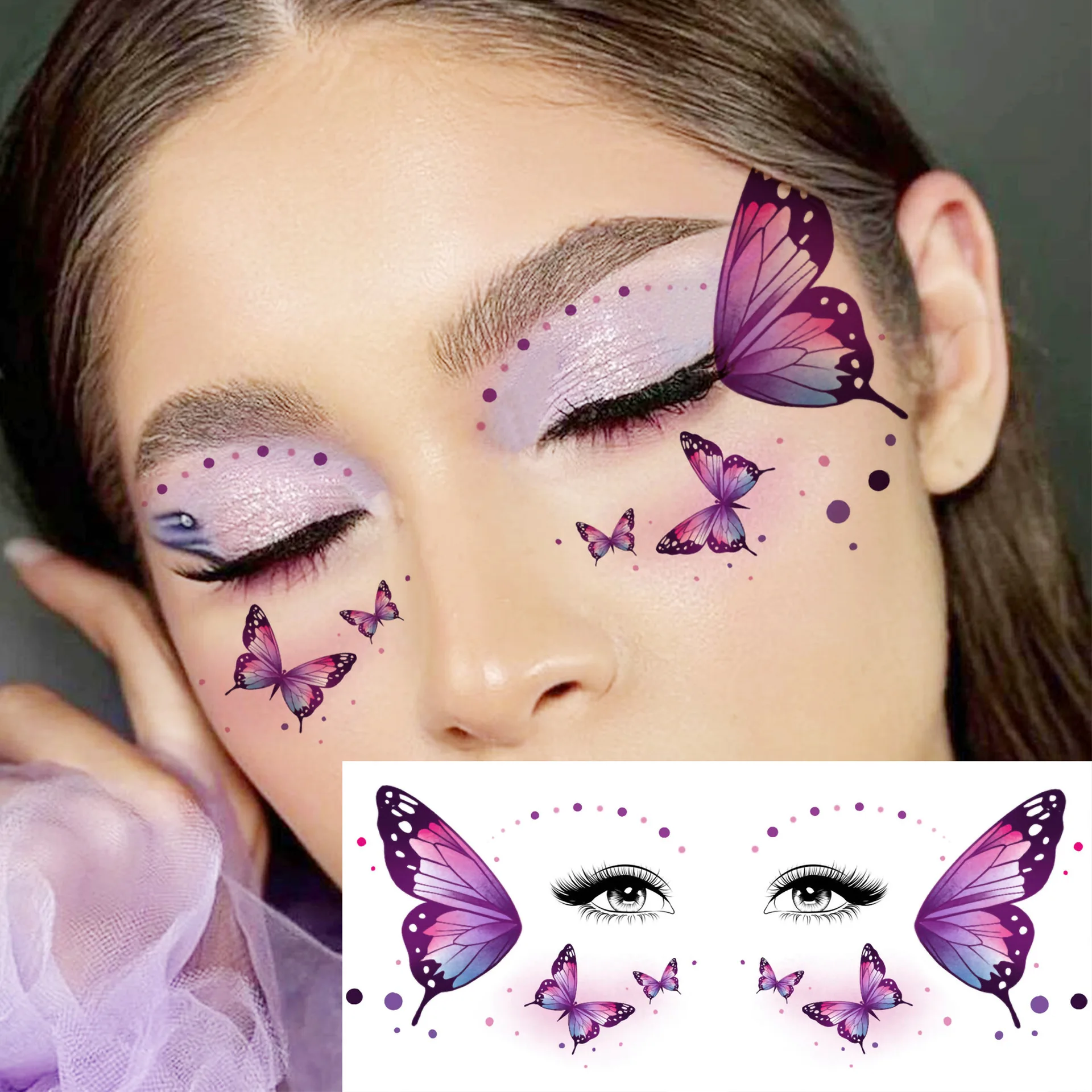 

Waterproof Butterfly Tattoo Stickers for Face Eye Corner Temporary Non Toxic High Quality for Party Stage Makeup