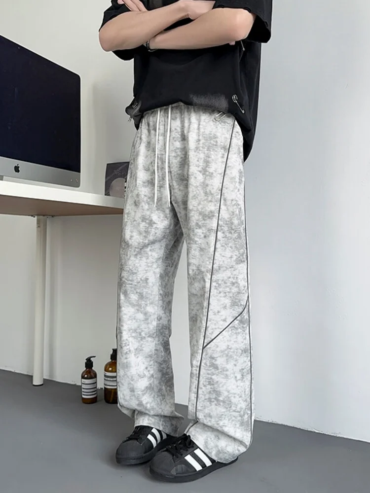 

American Retro Tie Dye Men's Spring Autumn Straight Leg Wide Leg Pants Loose Casual Long Trousers Faionable Brand