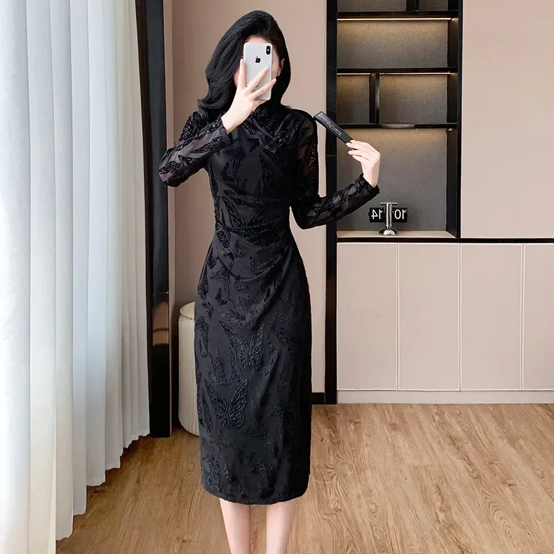 New Chinese Women's Clothing Black Improved Cheongsam Slim Qipao Dress Sexy Chinese Dress