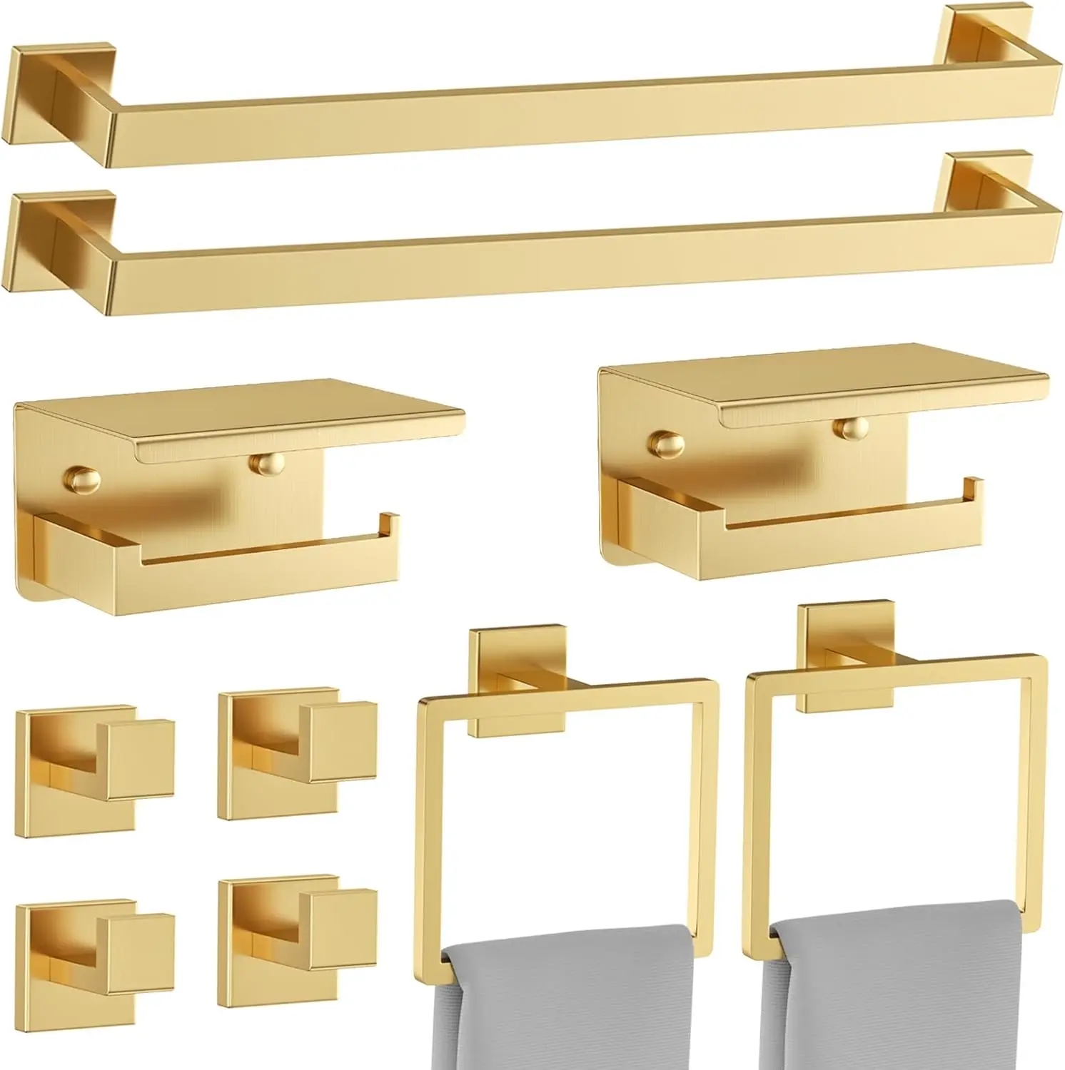 

10 Pieces Brushed Gold Towel Bar Set Bathroom Hardware Accessories Set Upgraded Toilet Paper Holder Towel Holder/Racks Set fo