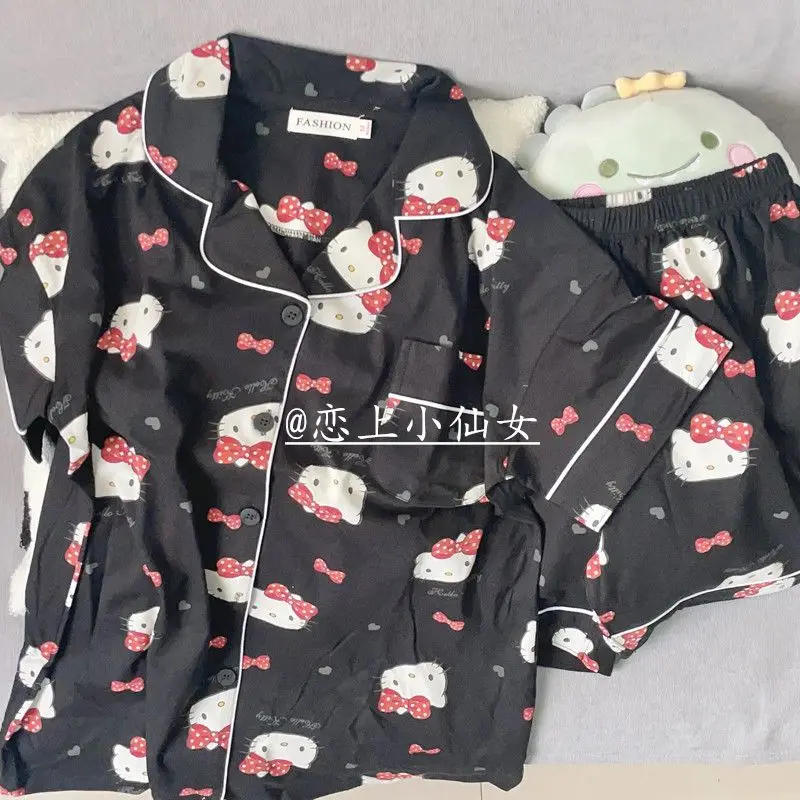 سانريو مرحبا كيتي ملابس نوم للفتيات ، الصيف كم قصير ، شورت ، لطيف كورمي تي شيرت ، منامة ، ثوب نوم ، ملابس المنزل