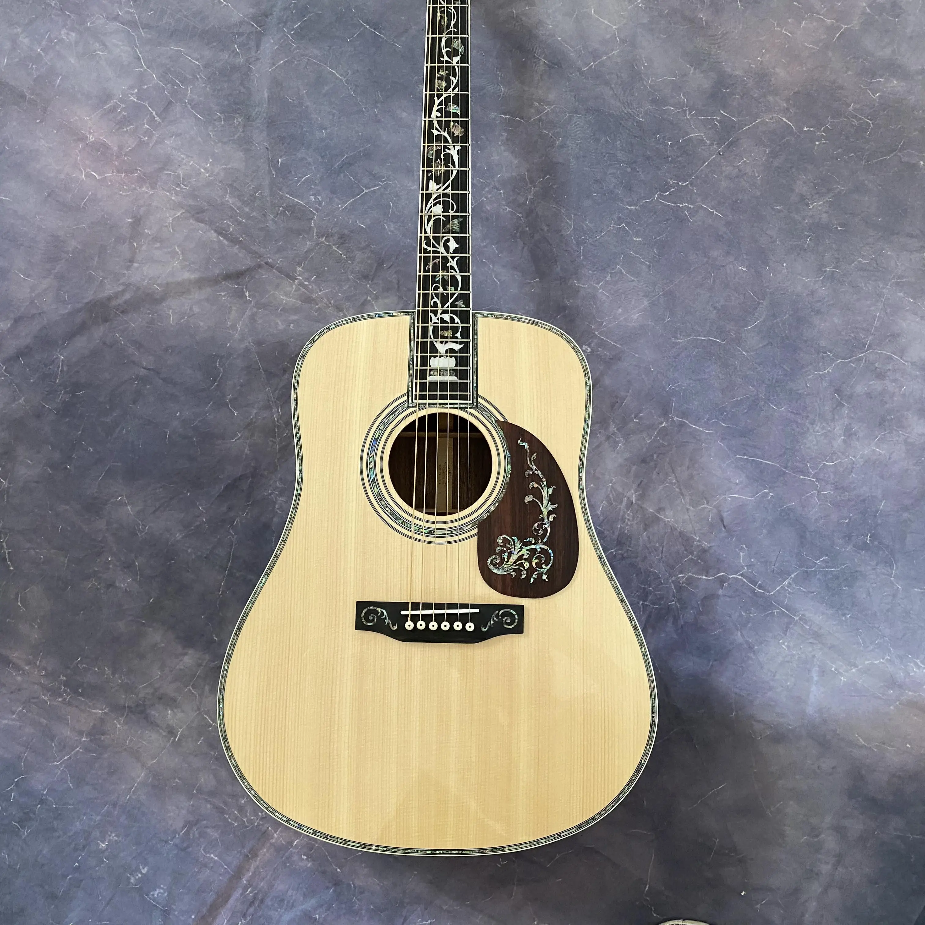 Deluxe D-45 acoustic Guitar Solid Spruce top ebony fingerboard 20 frets 6-string physical shot for quick delivery