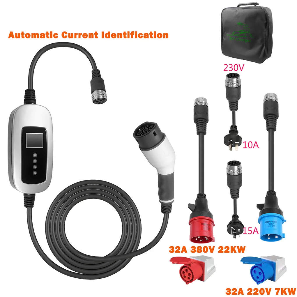 Protable 22KW 5M 32A EV Charger With 10A/15A Power Cable Protable EV Charger Automatic Current AU