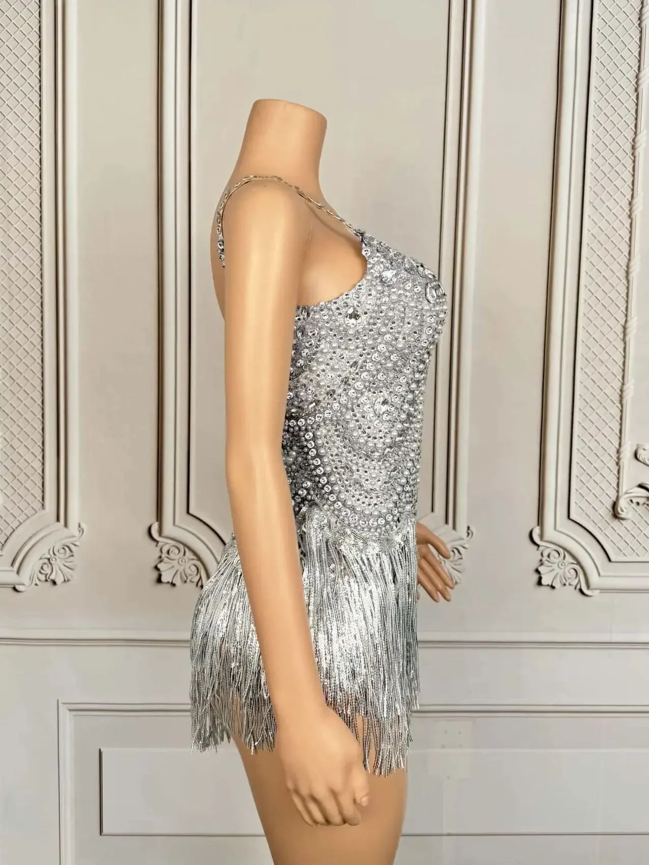 سباركلي الراين شرابة ارتداءها للنساء مثير بلا أكمام يتوهم زي المغني راقصة مرحلة الأداء ارتداءها Jingling #3