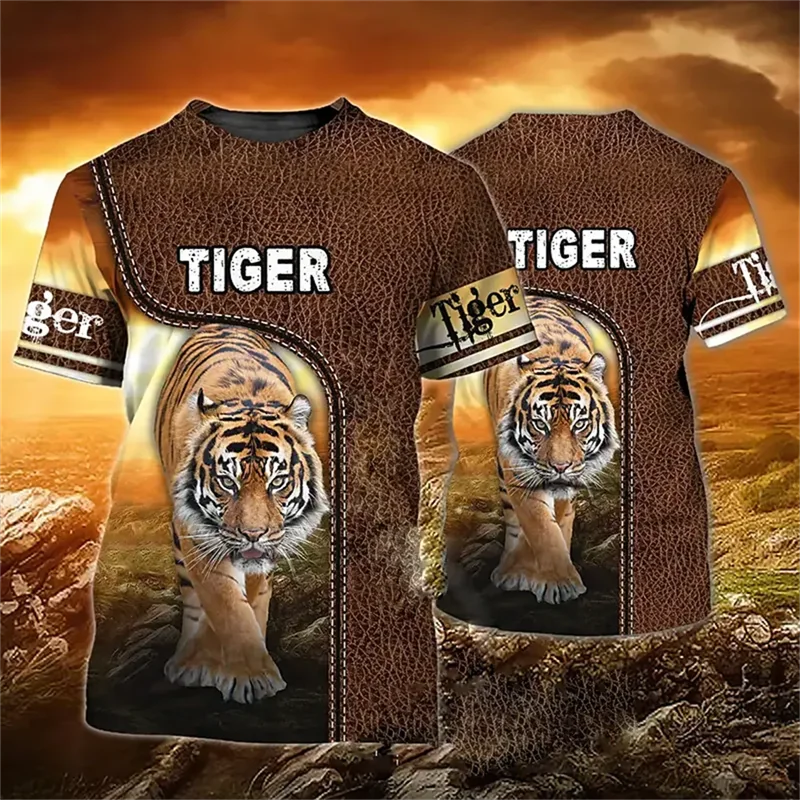 Vintage Animal Graphic T-shirts For Men Tiger/Scorpion Print Tee Shirt Street Casual Men's Oversized Men Clothing O Neck Tops