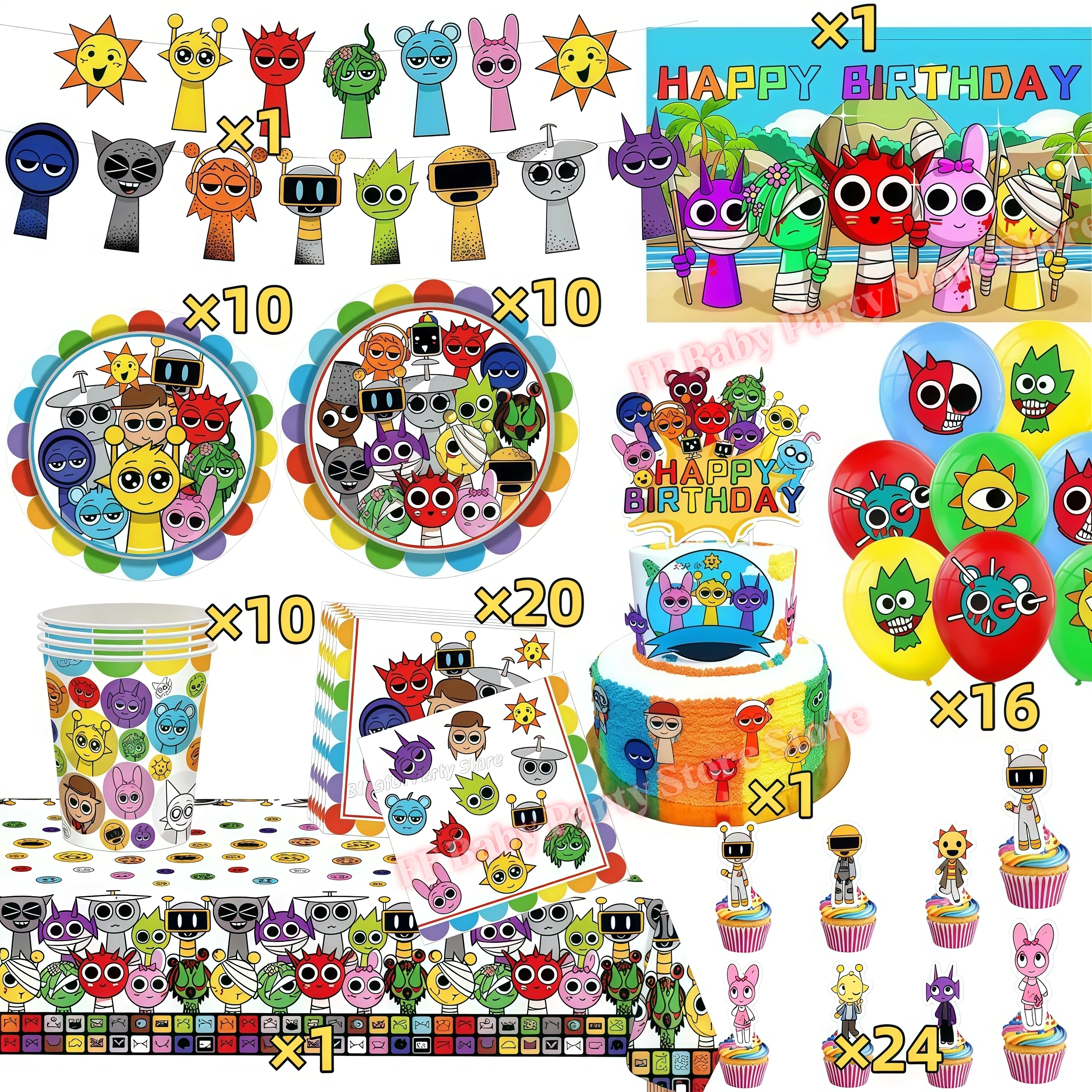 Sprunkis Geburtstagsparty-Dekorationsset Ballons Teller Becher Servietten für Jungen Mädchen Party-Geschenke Babyparty Kinder-Event-Zubehör – Detail 29