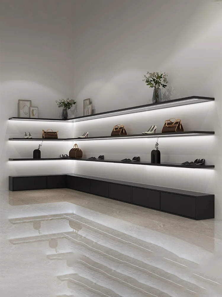 

Стеллаж для обуви в магазине одежды на настенной сумке, деревянная многослойная витрина