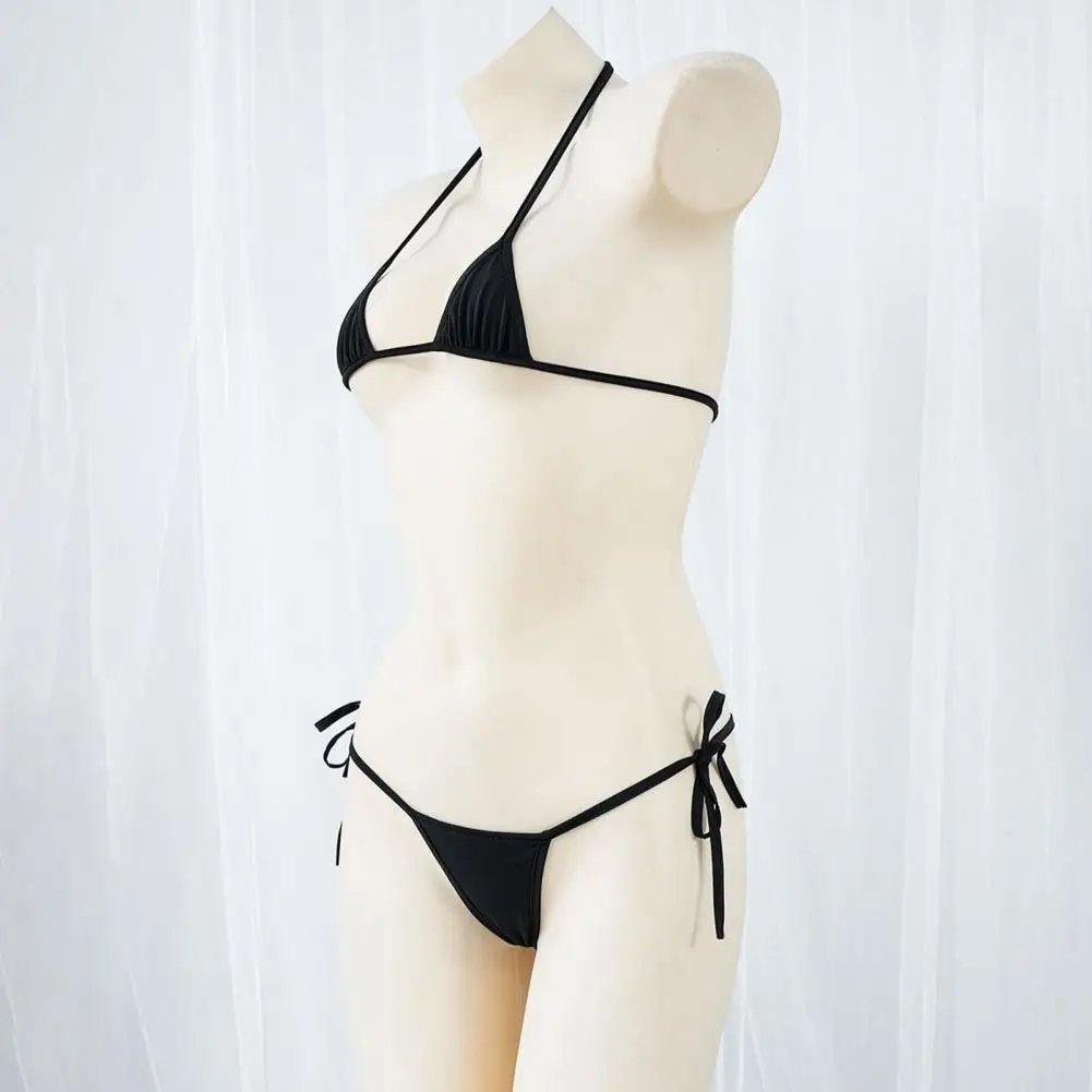 Halter Neck Sexy Mini Bathing Suit Two-piece Womens Micro Triangle Bikini Set Halter String Side Tie Swimsuit Beach Swimwear 80% image 4