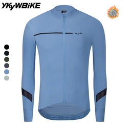 YKYWBIKE 10-20°C Cycling Jersey Thermal Fleece Warmth Cycling Jacket Long Sleeve Winter Autumn Bicycle Jacket Road Bike Clothing