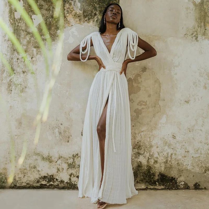 Para Praia-Robe de plage longue et sexy, ajourée, avec string, cover-up pour les maillots de bain, vêtements de plage pour femmes, 2024