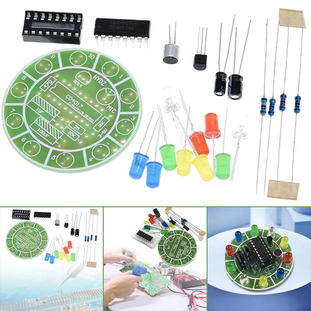 CD4017 Kit lampu LED warna-warni berputar kontrol suara Kit DIY manufaktur elektronik untuk laboratorium siswa