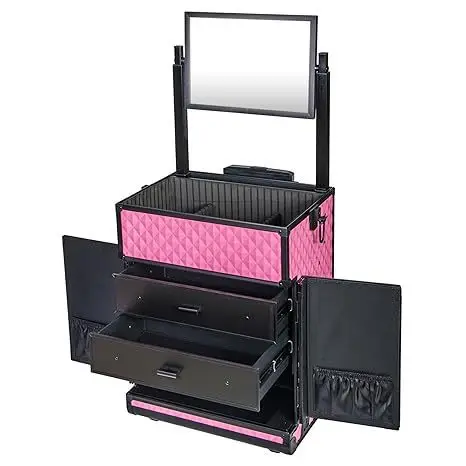 

Tie rod cosmetic case hairdressing case with folding mirror with tie rod outdoor haircut toolbox acrylic telescopic