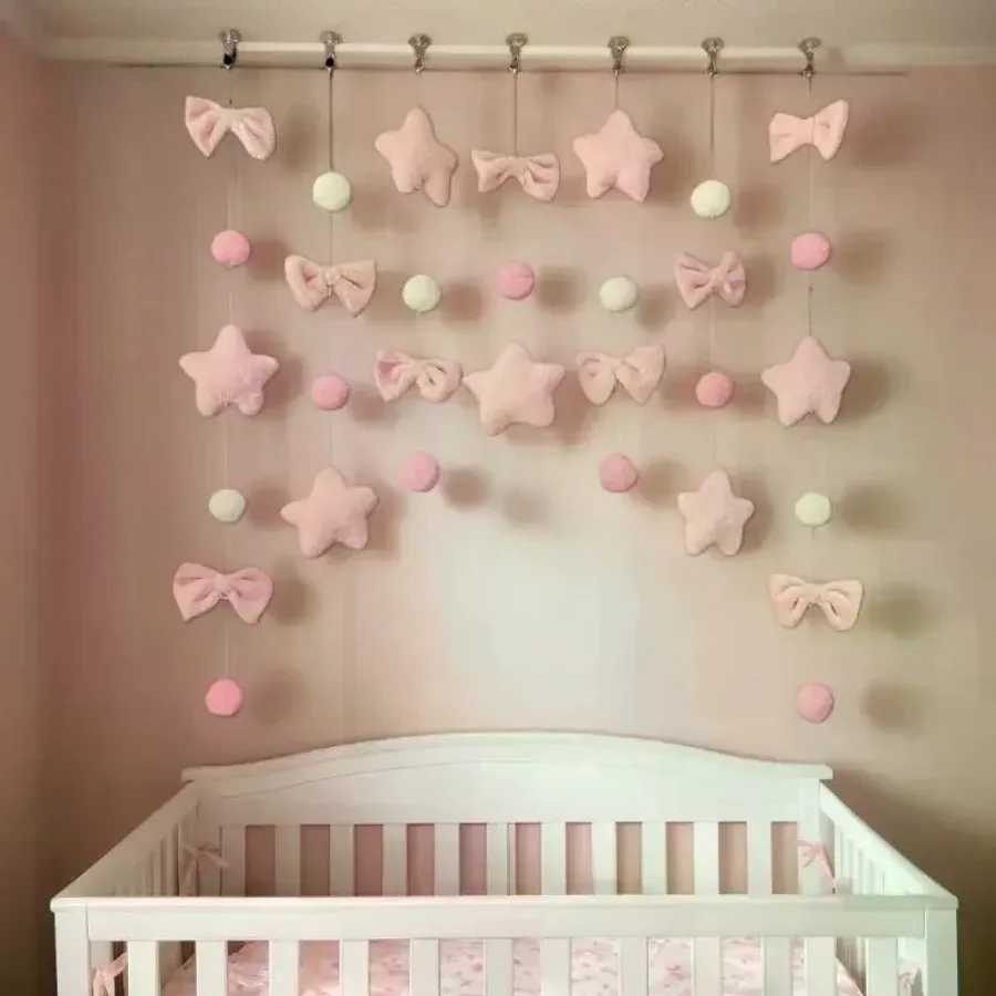 7 Stück/Set Bogenherz-Sternen-Vorhang, Raumteiler, romantischer rosa Quastenvorhang, kurzer Türvorhang, Raumteiler, handgefertigter DIY-Raumteiler – Detail 3