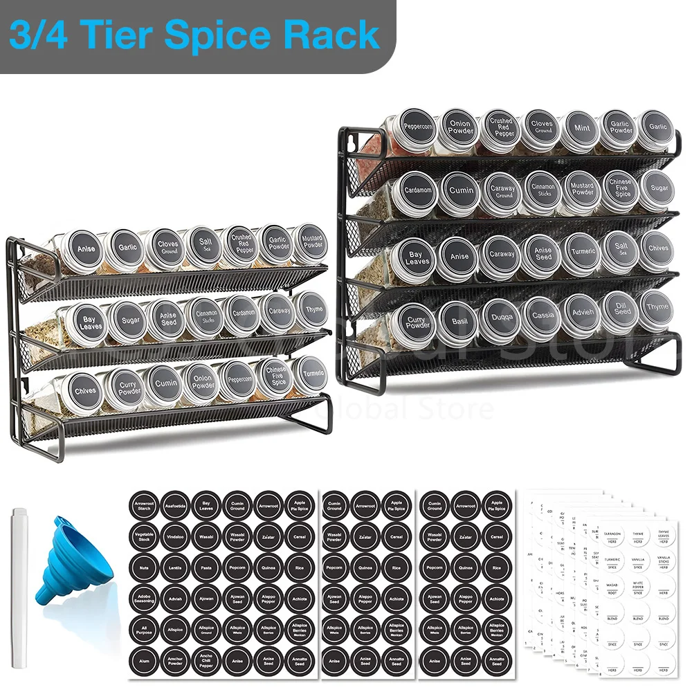 3/4 Layers Kitchen Storage Spice Rack Metal Hanging Racks Wall Mount Seasoning Shelf Cabinet Pantry Door Spice Jar Organizer