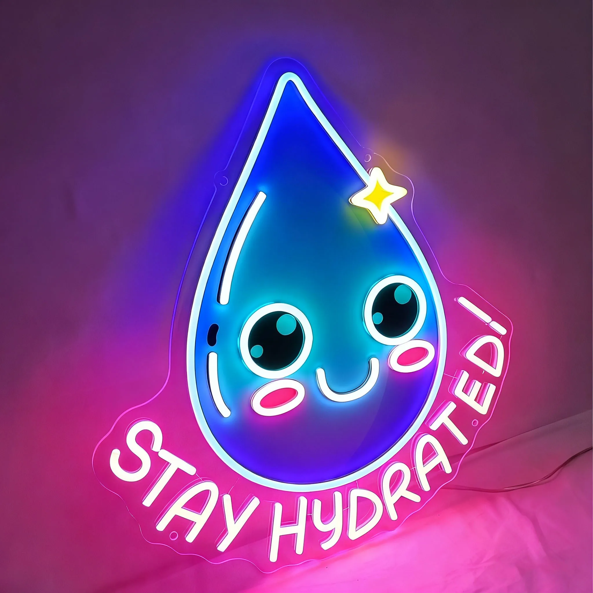 Stay Hyrated Neon Sign,H2O NeonSign,Water Molecule Neon Sign,Positive Quote Neon Sign,Custom Water Wall Decor,Inspirational Sign
