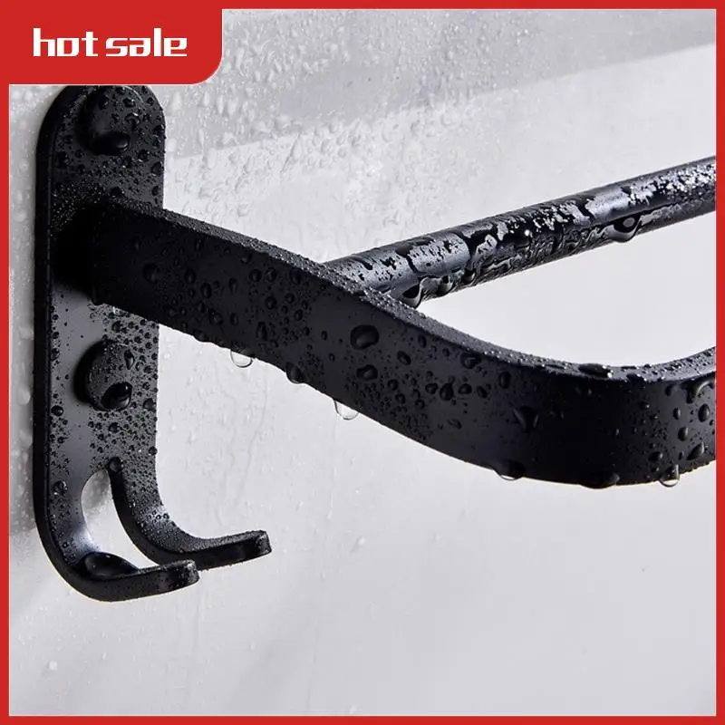 A50M-60 Cm Wall Mount Black Towel Rack Aluminum Double Rod Towel Bar With Hook For Home Hotel Bathroom Shower Accessories