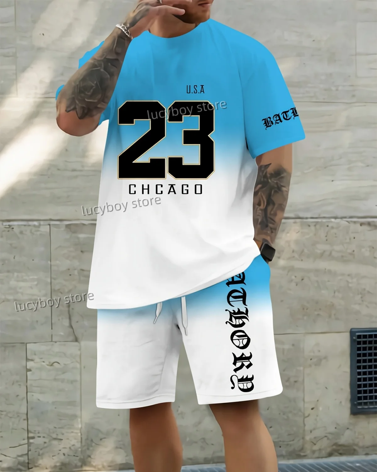 Men NO.23 Printed Set 2 Piece Set Men T-Shirt Shorts Pants Suit Casual Short Tracksuit  Vintage Outfit Sportswear Male Clothing