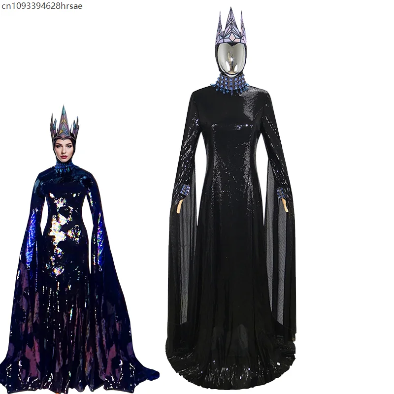 

2025 New Arrival Movie Snow Princess White Wicked Empress Long Black Sequin Dress Up Stepmother Evil Queen Cosplay