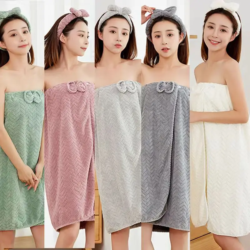 4-piece Set Bath Towel Comfy Absorbent Microfiber Women's Version Tube Top Bow Bath Dress Shower Sauna Spa Body Robe Towel